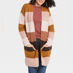 Knox Rose Women's Long Sleeve Color Block Sweater Cardigan Size Large